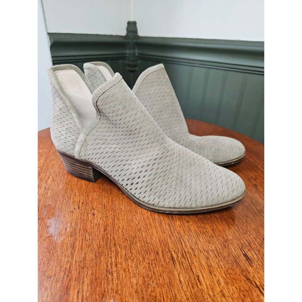 Lucky Brand Baley Perforated Suede Booties Gray Side Slit Ankle Boots